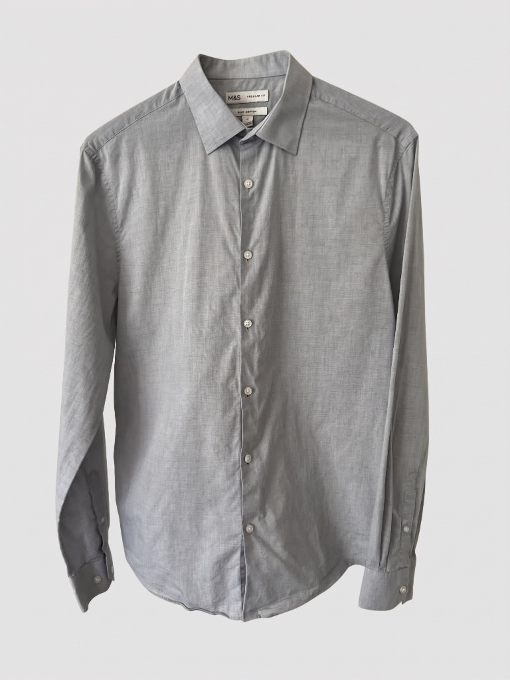 M&S Marks & Spencer Men’s Medium Gray Pure Cotton Button Down Dress Shirt -- M